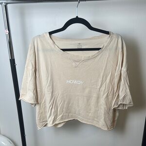 Aerie Offline Cream HOWDY Boxy Crop Rolled Hem Cotton TShirt Size XXL